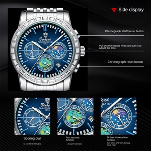 Nouvelle tendance BINBOND-8632 Montre pour homme en acier blanc, étanche, à quartz, trois aiguilles, six aiguilles, cadran de 43 mm, montre à grand cadran - Product Image 4