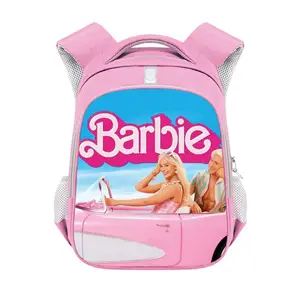 New Barbie Polyester Dây Đeo Phản Quang Ba Lô Công Suất Cao Sinh Viên Ba Lô Màu Hồng Barbie Cô Gái Trường Túi