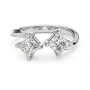 Elegante Anillo de Diamantes Cultivados en Laboratorio con Corte Princesa, Chapado en Oro de 18K y 14K, Estilo Clásico Toi Et Moi para Mujer, Anillo de Compromiso CVD - Product Image 2