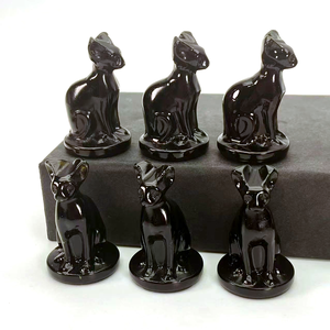 Haute qualité spirituelle roche naturelle 4cm obsidienne Quartz égyptien <span class=keywords><strong>Mau</strong></span> chat pierre de guérison Chakra cristal sculpture pierre précieuse artisanat - Product Image 3