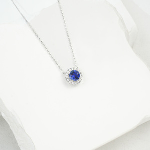 Collar con Colgante de Zafiro Cultivado en Laboratorio, Plata de Ley 925, Joyería Fina de Lujo para Uso Diario, Fiestas y Eventos Nocturnos, Joyería para Mujer - Product Image 1