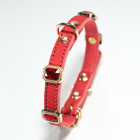 Collier pour chien en cuir véritable de vache, doux et luxueux, écologique, double ligne, double D, avec diamants