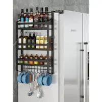 Toptan duvara monte buzdolabı rafı güçlü kendinden yapışkanlı buzdolabı yan baharat rafı 3 katlı mutfak düzenleyici siyah