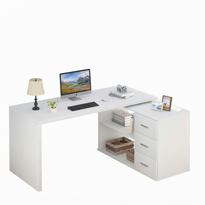 Escritorio de Computadora Modular Moderno de Madera con 3 Cajones Ajustables - Diseño en Forma de I para Oficina en Esquina, Ideal para Uso en Villas - Product Image 1