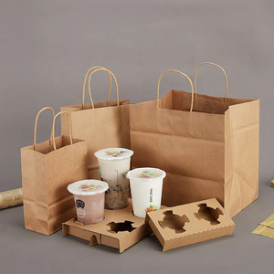Recyclable Brown White Black Kraft Paper <b>Bag</b> with Handle Food Packaging For Supermarket Shopping And Takeout - Product Image 2