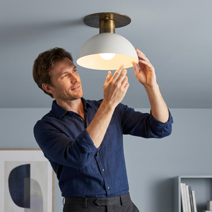 Plafonnier minimaliste en laiton, abat-jour rond blanc, décoration intérieure pour salon, éclairage domestique télécommandé - Product Image 1