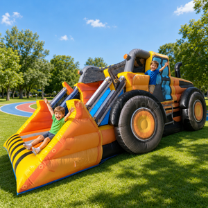 Château Gonflable Escavatrice avec Toboggan, Thème Camion de Chantier, en PVC, pour Enfants, Idéal pour la Location de Fêtes - Product Image 1
