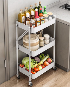 Estante de piso multicapa para cocina doméstica, estante de almacenamiento plegable giratorio móvil con carrito para aperitivos de libros de verduras - Product Image 4