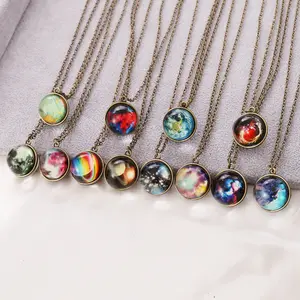 GT Glowing Earth Necklace Vintage Men Jewelry Luminous Glass Ball Mars Solar System Eight Planets Star Necklace For Women