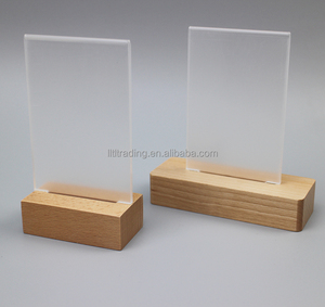 Personalizzato doppio display laterale in acrilico da tavolo top cornice poster per menu con base in legno a forma di T mini stand - Product Image 4