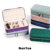Boîte à bijoux de voyage rectangulaire en velours avec double fermeture éclair dorée, organisateur de bijoux portable, emballage personnalisé pour bijoux, vente en gros