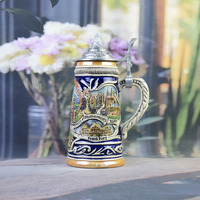 Chope à bière classique allemande en porcelaine 3D en relief avec couvercle en aluminium, poignée écologique et réutilisable pour collection de vin et bière, cadeau