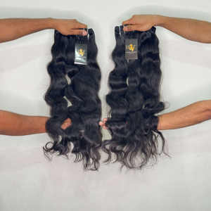 Paquete de extensión de cabello Remy ondulado Virgen sin procesar Natural directo de fábrica vendedores de cabello crudo de templo indio estilo de onda profunda suelta - Product Image 1