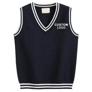 Gilet pull sans manches en tricot à col en V avec motifs LOGO personnalisés pour garçons et filles, <span class=keywords><strong>uniforme</strong></span> scolaire primaire pour enfants - Product Image 1