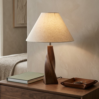 Lampe de chevet moderne en bois massif avec base en spirale en noyer, style mid-century, abat-jour en tissu, pour la décoration de bureau