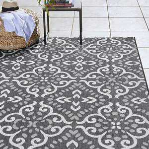 आउटडोर गलीचा स्वतंत्रता संग्रह समुद्री थीमाधारित स्मार्ट देखभाल डेक आँगन कालीन 8x10 बड़े पुष्प पदक काले और सफेद - Product Image 5