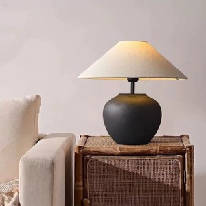 Lámpara de Mesa de Cerámica Estilo Chino Retro, E27 LED con Interruptor, Cuidado de la Vista, para Sala de Estar, Dormitorio, Estudio, Luz Ambiental, Pantalla de Tela - Product Image 2