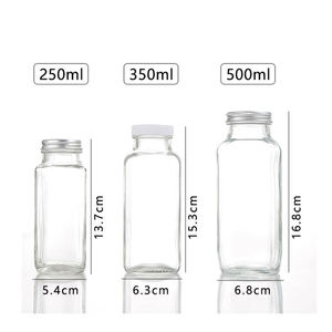 Wholesale Custom <b>Bottle</b> 8oz 12oz 16oz Clear Square Beverage <b>Glass</b> <b>Bottle</b> <b>Milk</b> Juice <b>Bottles</b> with Cap - Product Image 2