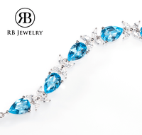 Gelang Perak Topaz dengan Bentuk Tetesan Air dan Desain Potongan Pir Perhiasan Asli Hadiah Ulang Tahun untuk Pacar Istri