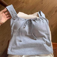 Débardeur court chic et décontracté pour femme, col carré, bretelles à nœud, avec coussinets de poitrine, coupe ajustée, sans manches, idéal pour l'été, personnalisable OEM
