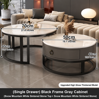 Table basse ronde moderne de style nordique avec plateau en pierre, structure métallique, rangement, mobilier de salon de luxe léger