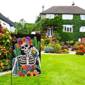 La bandera del jardín del Día <span class=keywords><strong>de</strong></span> los <span class=keywords><strong>muertos</strong></span> presenta los <span class=keywords><strong>elementos</strong></span> del jardín <span class=keywords><strong>de</strong></span> diseño muerto adornado con artículos individuales llamativos - Product Image 3