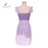 Costume de danse lyrique en spandex et maille extensible à paillettes lilas 25106, tutu de ballet, robe de scène de danse