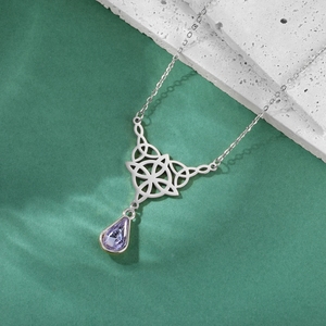 Vintage <strong>Irish</strong> Celtic Witch Knot Necklace Stainless Steel Crystal Water Drop Pendant <strong>Jewelry</strong> Women Valentine's Day Gifts - Product Image 2