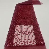 Tissu en dentelle à motif ondulé superposé, tricoté 100 % polyester, résistant à l'abrasion, pour robe de mariée africaine, tissu perlé