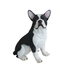 Wholesale Realistic French Bulldog Sculpture Animal Dog Statue Fiberglass Material Artificial For Outdoor Decoration Indoor