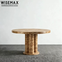WISEMAX FURNITURE Meubles de maison vintage français, table ronde en bois massif, placage en bois de racine, table de salle à manger durable pour villa