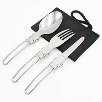 Ensemble de couverts multifonctionnels en acier inoxydable pour le camping en plein air, couteau, fourchette et cuillère avec manche en fil d'acier, trois pièces