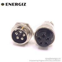 Conector de Aviación Macho y Hembra EnerGiz Electronics GX20, Orientación Recta, 5 Pines, Aleación de Zinc, Niquelado, Soldadura, Negro