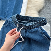 Conjunto de Dos Piezas de Camiseta de Manga Corta y Pantalones Casuales de Cintura Alta con Top de Mezclilla para Mujer