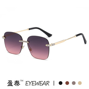 Yingtai Eyewear Frameless Square <b>Sunglasses</b> UV400 Metal Frame Women Fashion <b>Gradient</b> Lenses Gold Color - Product Image 2