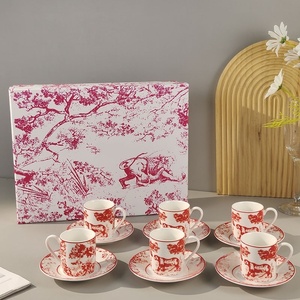 Ensemble de 12 tasses à expresso de style moyen-oriental, tasses à café en céramique minimalistes avec soucoupes pour la maison et le bureau - Product Image 5