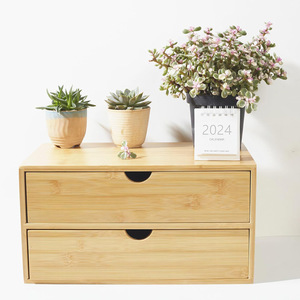 Bamboo Desktop <b>Storage</b> <b>Box</b> With <b>Drawers</b> 18L Office Organizer For Home And Office Use - Product Image 1
