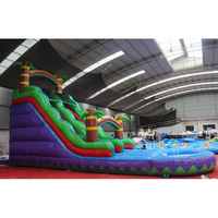 Toboggan aquatique gonflable de 22 pieds en marbre bleu irisé avec piscine, grand toboggan aquatique gonflable en forme de palmier, PVC commercial certifié CE