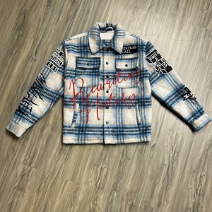 Áo sơ mi nam dáng rộng chất liệu flannel kẻ caro thêu vintage phong cách streetwear tay dài cài nút mùa đông - Product Image 1