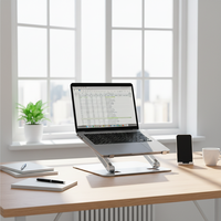 NBJOHNSON Nouveau support d'ordinateur portable réglable avec base rotative à 360°, rehausseur ergonomique pliable et portable en acier au carbone, modèle exclusif