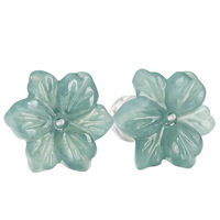 Anting-anting stud anggrek 3D dari batu giok Guatemala Blue Water Ice-Type kualitas A, bersertifikat NGTC, perak S925, hadiah istimewa.