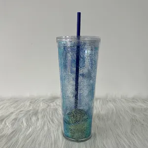 24oz PS Plastic Cup Custom Rainbow In-Mold Clear Drink Cups With Lid For Cold Or Hot Drinks For Back To School