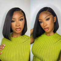 Peluca de cabello humano con bloque reemplazable, desmontable, con encaje frontal transparente 13x4, sin pegamento, corta, con cremallera, para mujeres afroamericanas