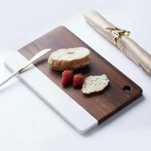 Plateau de service en marbre naturel et en bois fait main de qualité d'exportation pour la salle à manger et la décoration Disponible en quantité importante - Product Image 1