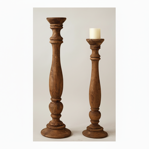 Support de bougie pilier en bois de manguier fait main, couleur naturelle, design élégant, prix très attractif, faible MOQ, pour décoration de chambre de mariage - Product Image 1