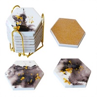 Ensemble de 6 dessous-de-verre hexagonaux en céramique avec support, absorbants et résistants à l'huile, pour la maison, le bar et la table basse