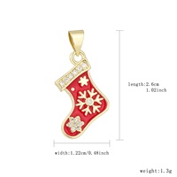 Pendentif Chaussette de Noël en laiton plaqué or 14K avec émail rouge et zircon, breloque de fête pour collier, accessoire cadeau DIY