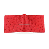 Dompet Lipat Dua Warna Kulit Asli Motif Burung Unta untuk Pria, Dompet Pendek Mewah Bertekstur Eksotis Kontras dengan Banyak Slot Kartu