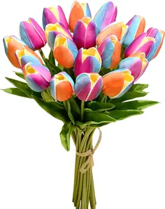 Bunga sutra Tulip buatan multiwarna, 28 buah 13.5 "untuk dekorasi pernikahan, Dapur, rumah