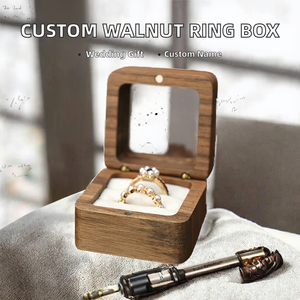 Custom Name Personalized Engraved Safe Walnut Wood <b>Wedding</b> Engagement Ring <b>Box</b> for Anniversary <b>Gift</b> - Product Image 2